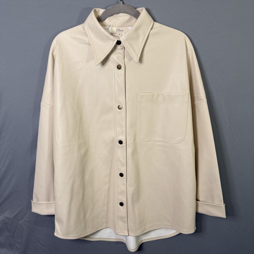 Elan Medium Frost Faux Leather Jacket Cream Style:FL8158 Womens Long Sleeve MED